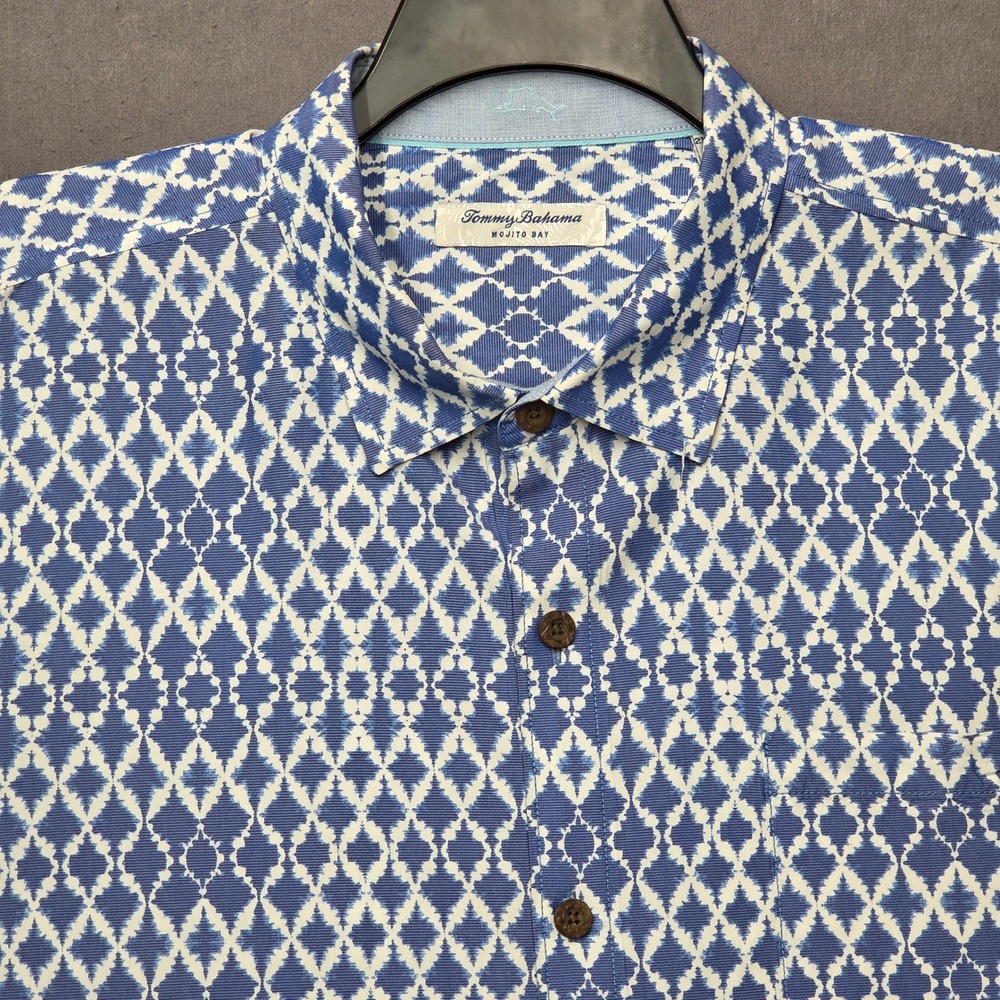 Tommy Bahama Shirt Mens 2XLT Tall Mojito Bay IslandZone Blue Geometric Camp